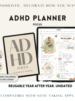 ADHD Digital Planner, ADHD Planner, Printable, Daily Planner, Medication & Habit Tracker, ADHD Planner Adult, Cleaning and Meal Planner